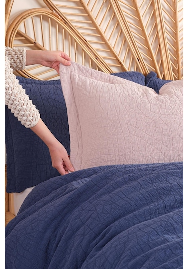 İyi Geceler İstanbul Zen Stone İndigo Çift Kişilik %100 Pamuk Yatak Örtüsü Seti Indigo