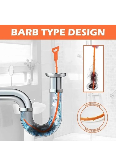 Yaleker Ev Boruları Saç Temizleyici Aleti, 51 Cm Esnek Plastik, 2'li Set, Derin Boru Temizliği, Kolay Kullanim Portakal