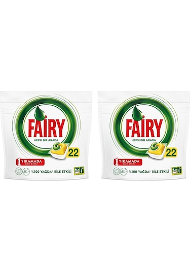Fairy Hepsi Bir Arada Limon Kokulu Bulaşık Makinesi Deterjanı 22 Yıkama 2 x 22 Tablet