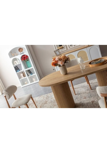 Horizon İskandinav Oval Natural Ahşap Bohem Masa 80x190 Natural Ayak - Natural Üst