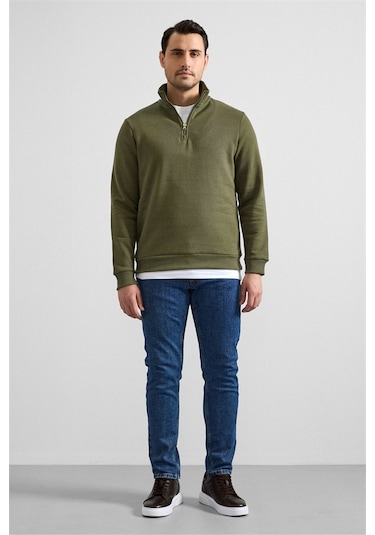 Süvari Haki Regular Düz Yarım Balıkçı Yaka Sweatshirt Ssw2013700001-yh1 Haki