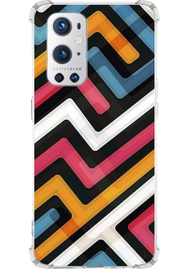 Oneplus 9 Pro Uyumlu Köşe Korumalı Labirent Grafiti Tasarımlı Şeffaf Silikon Kılıf Şeffaf