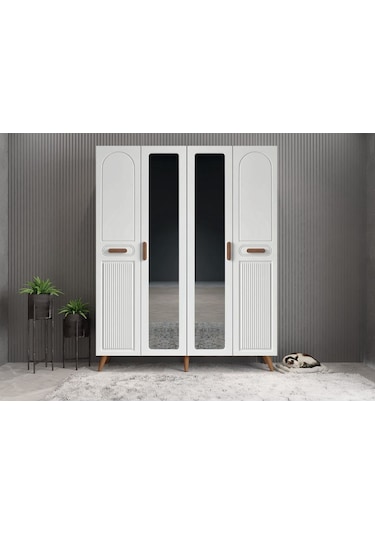 Zenon Membran 4 Kapaklı Portmanto Montaj Dahil Ceviz Beyaz 140 Cm