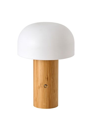 Olwa Ahşap Detaylı Pilli Kablosuz Dokunmatik Şarjlı Led Mantar Abajur Masa Lambası Ahşap