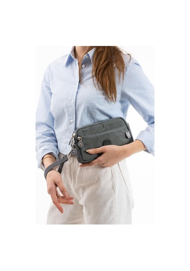 Klinkır Kumaş Mini Çapraz Askılı Kadın Çanta Yağmur Geçirmez El Askılı Çanta 20 10 Cm Mega Bag Gri