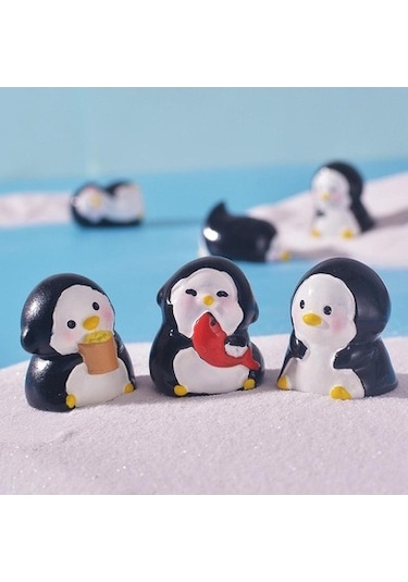 Lijinxu 6x Mini Penguen Figürleri Dekoratif Saksı Dekor Reçine Çok
