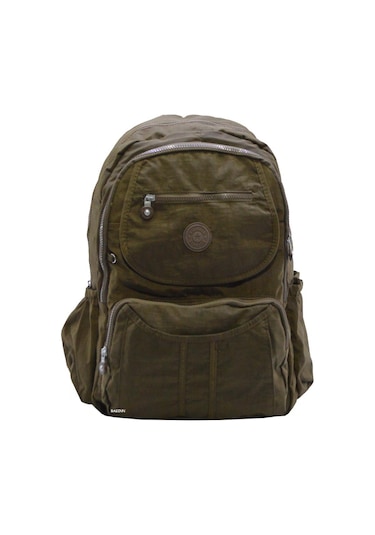 Klinkır Bayan Sırt Çantası Çok Cepli Yağmura Dayanıklı Hafif Kumaş Yeşil Renk Okul Çantası Kahverengi