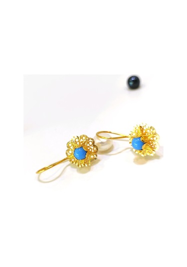 Altın Ürünler 12.5 MM Sallanan Turkuaz Gül Küpe 14 Ayar