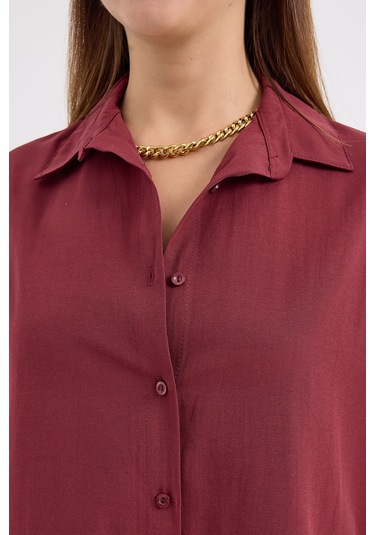 Bigdart 3900 Oversize Uzun Basic Gömlek - Mürdüm 001