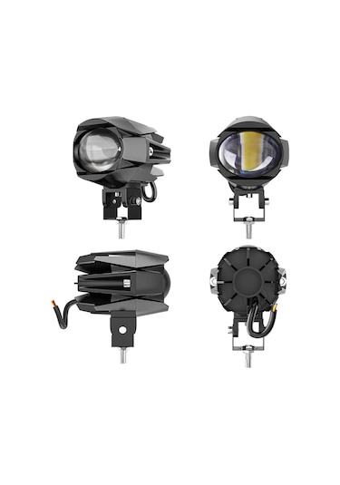 Motosiklet Led Lazer Sis Farı 2 Adet Delici Modifiye Beyaz Sarı Çift Renk 12-80 Volt