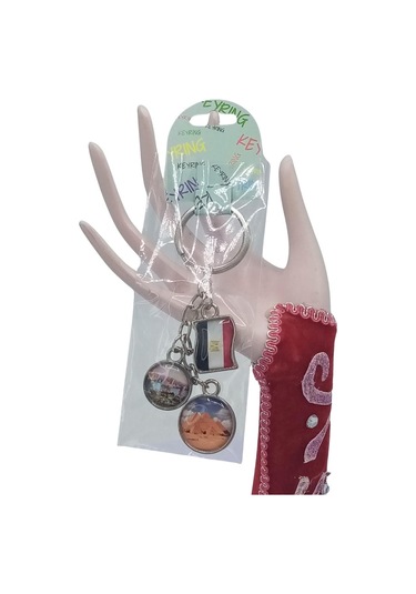 Mısır Üçlü Epoksi Metal Çift Taraflı Damla Anahtarlık Egypt Gümüş