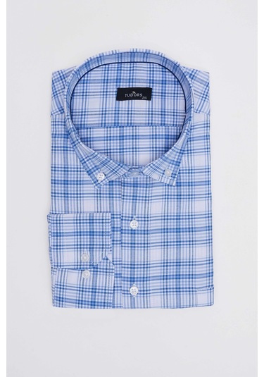 Tudors Büyük Beden Düğmeli Yaka Kareli Pamuklu Erkek Gömlek-31471-çok Renkli Çok Renkli