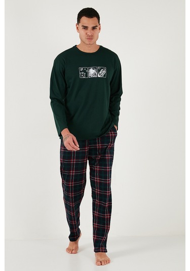 Buratti Ekoseli Pamuklu Regular Fit Yüksek Bel Bisiklet Yaka Erkek Pijama Takımı 6574000 Yeşil