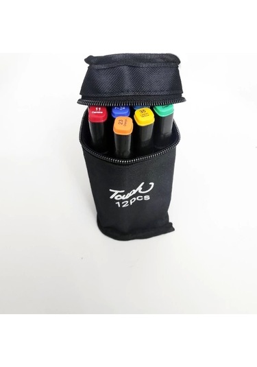 Marker 12'li Set Çantalı Taşınabilir Marker Seti 12 Renk Çift Taraflı Marker Kalem Seti Çok Renkli