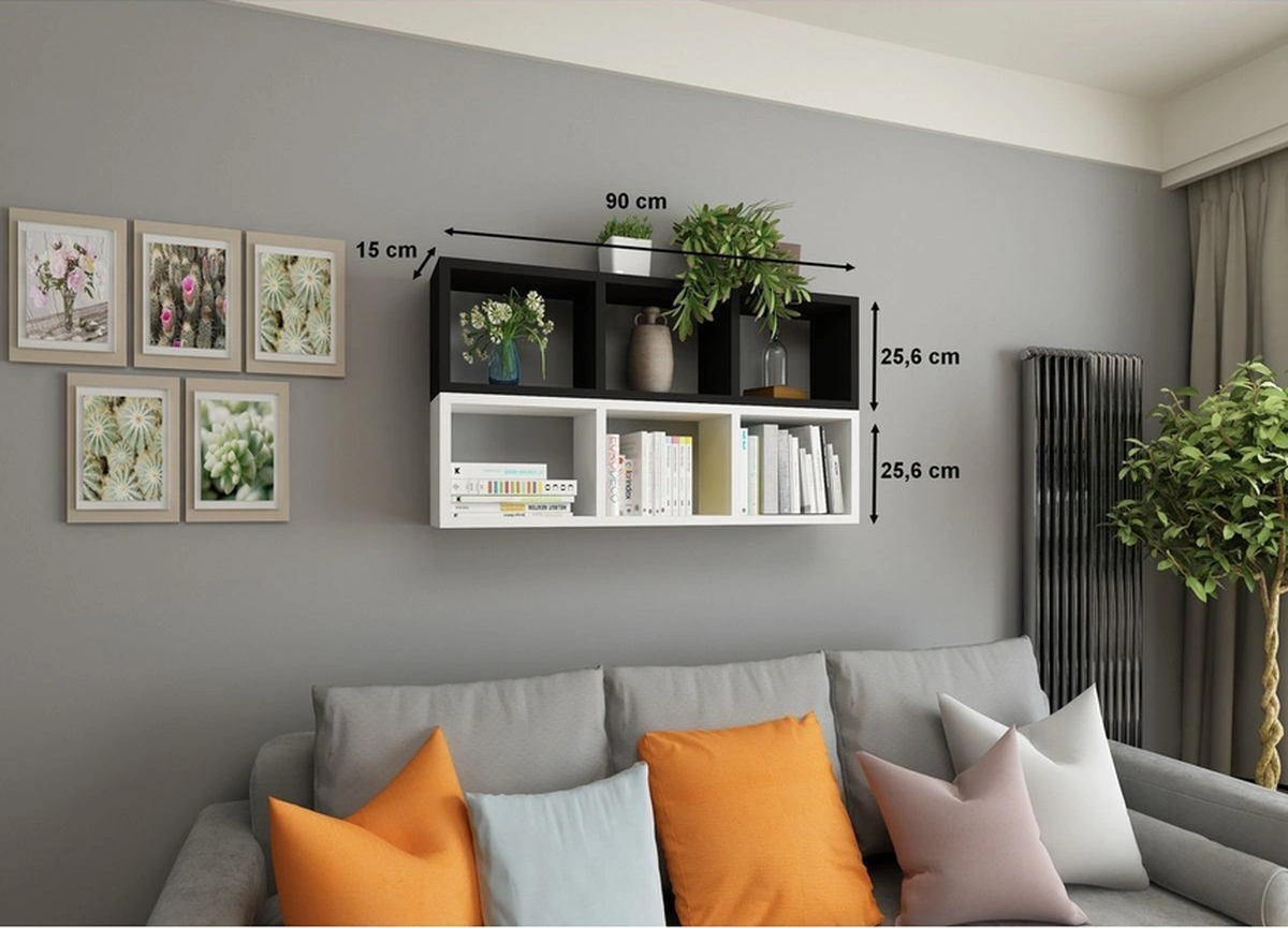 Kitaplık Duvar Rafı Mobilya Ikili Renkli Takım Siyah Beyaz Siyah-beyaz