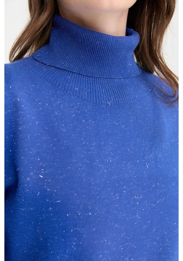 Desen Triko Kadın Tam Balıkçı Yaka Dikişsiz Kazak 23391 Saks Saks