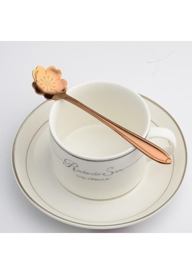 8 Adet Çiçek Paslanmaz Çelik Kahve Çay Bardağı Kaşık Çay Kaşığı Mutfak Aracı Hediye Gümüş