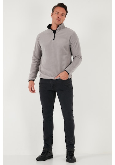 Buratti Slim Fit Yarım Fermuarlı Dik Yaka Erkek Polar 5906003 Gri