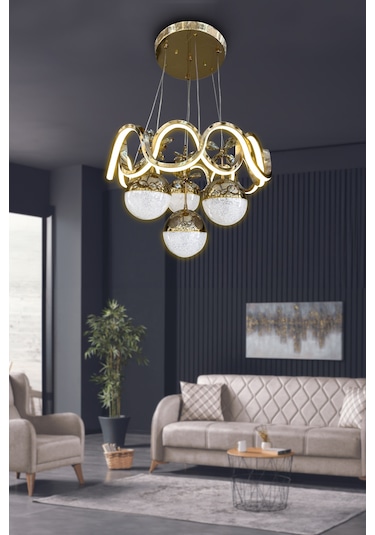 Sefa 4 Toplu Modern Sarkıt Led Avize - - Kumandasız / Gold Gold