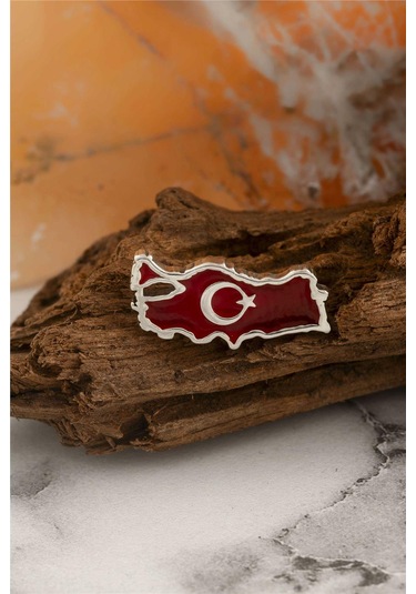 925 Ayar Gümüş Mineli Türkiye Haritası Rozet -8061 Gümüş