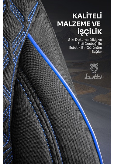 Siyah - Mavi Buttı Speedy Serisi Premium Oto Koltuk Kılıfı Ortopedik Destekli, Ön Arka Tam Set, Aırbag Uyumlu