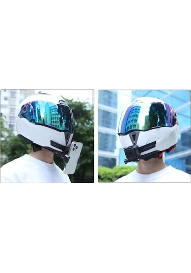 Fimtech Motosiklet Kask Çene Yapıştırıcılı Telefon ve Kamera Tutucu Set