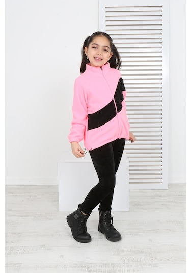 Toontoy Kız Çocuk Blok Renkli Polar Hırka Pembe