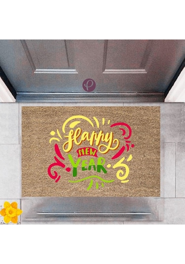 Kapı Önü Paspası Dekoratif Dijital Baskı Yeni Yıl Konsepti P-2655