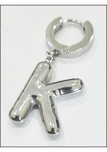 K Harfi, Balon Formlu, Paslanmaz Çelik Küpe 296, Gümüş Renk Gümüş