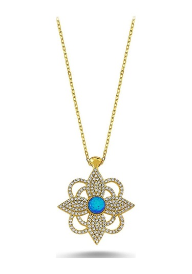 Beyaz Taşlı Çiçek Opal Kolye