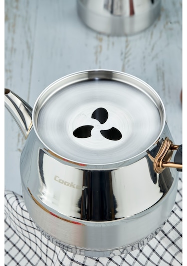 Everest 18/10 Paslanmaz Çelik Jumno Boy Çaydanlık 2 L Demlik 3,25 L Alt Hazne Siyah