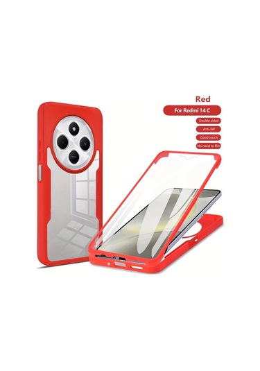 Fochsia Redmi 14c 4g Tamamen Şeffaf Titreşim Önleyici Tam Koruma Kılıf Kırmızı