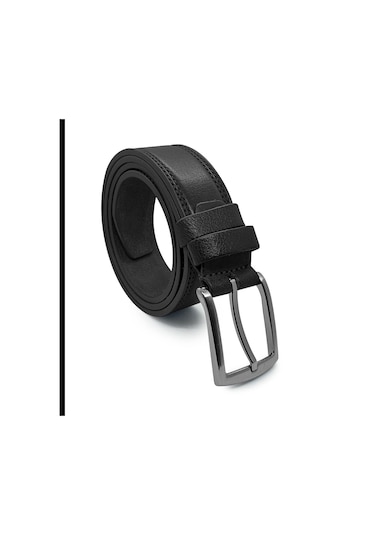 Hakiki Deri Erkek Kemer 3.5 CM Dikiş Desenli - Siyah