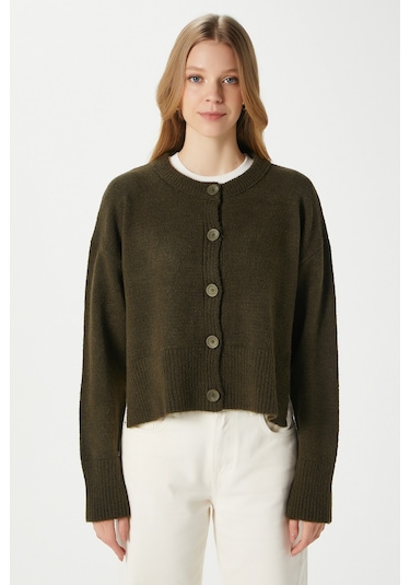 Kadın Keep Yan Yırtmaçlı Yumuşak Dokulu Haki Basic Triko Hırka 70145 Haki