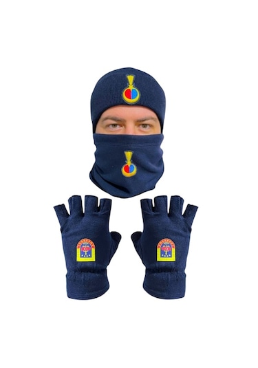Jandarma Asayiş Lacivert Yün Bere Polar Boyunluk Kesik Eldivenset Lacivert