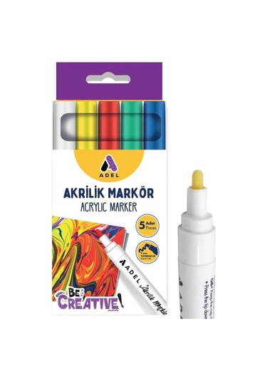 Akrilik Markör Seti 5 Renk 1 Paket 2 Mm Yuvarlak Uçlu Akrilik Marker Keçe Uçlu Seramik Ahşap Kumaş Tuval Taş Her Yüzeye