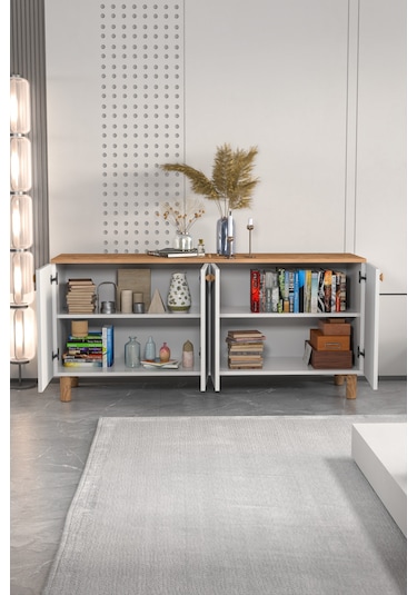Bohem Konsol Mdf Kapak Ceviz - Beyaz