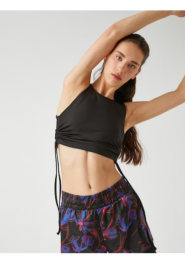 Koton Halter Yaka Yanları Büzgülü Crop Atlet Siyah 2sak30027nk Siyah
