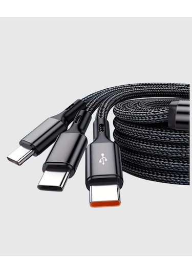 3 Başlıklı Hızlı Şarj Kablosu Metal Alaşımlı Dayanıklı Ve Akıllı Çipli
