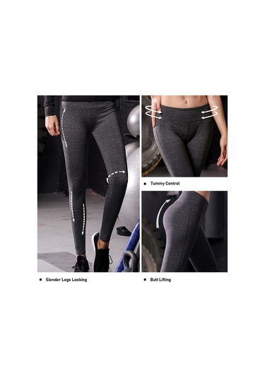 Kosona Kadın Yoga Spor Taytları - Ağ Şeritli, Yansıtıcı Çizgili, Yüksek Lastik Bel, Ter Emici - Koşu & Egzersiz İçin Siyah Euro Beden SiYAH