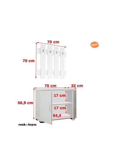 İki Kapaklı Ayakkabılık 4 Askılıklı Portmanto Vestiyer Cordoba
