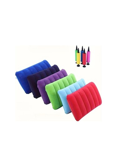 Trendooze 022 Gri 2 Adet Şişme Yastık Seti Manuel Pompa İle Boyun Bel Destek Seyahat Kamp Koltuk Yastığı Gri