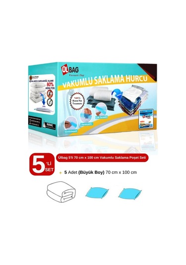 5'li Vakumlu Saklama Poşet Seti 70 Cm X 100 Cm Yastık, Elbise, Battaniye, Elyaf Yorgan Vakumlu Hurç Şeffaf