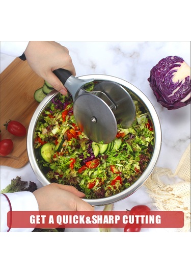 Koruyucu Kapaklı Salata Doğrayıcı Çift Tekerlekli Salata Gümüş Gümüş