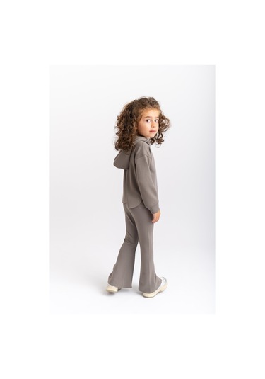 Oliventhekid İspanyol Paça Kapüşonlu Modal Kız Çocuk Takım Gri Gri