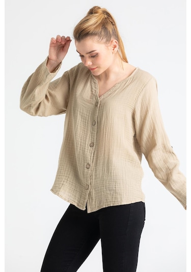 Uzun Kol Müslin Sedef Gömlek Vizon Vzn-vizon Vizon