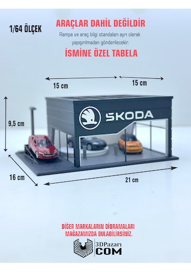 1/64 Ölçekli Skoda Diorama Tasarımlı Araç Sergileme Garajı 3d Baskı