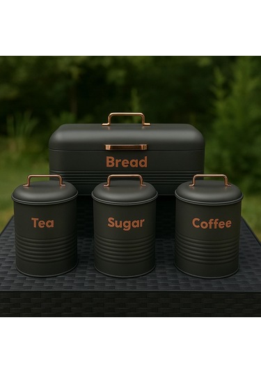 4 Lü Mutfak Seti Ekmeklikçay Kahve Şekerlik Gri 43x20 Gri