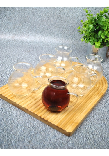 6'lı Keyfi Ala Çay Bardağı Kulplu Çay Takımı Tombul Bardak