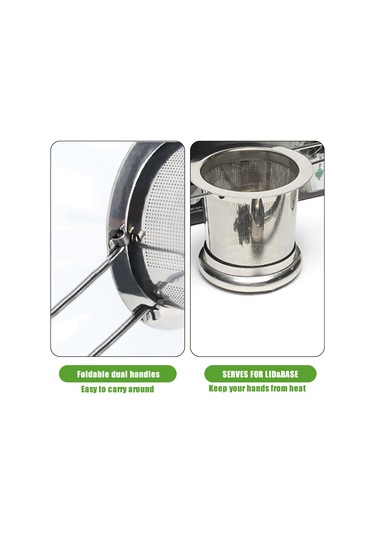 Neevoyu 304 Çelik Çay Süzgeci Seti, Katlanabilir Kollü, Kapaklı, İki Kulplü, 3 Parça Süzgeçler + Ölçü Kasa Gümüş